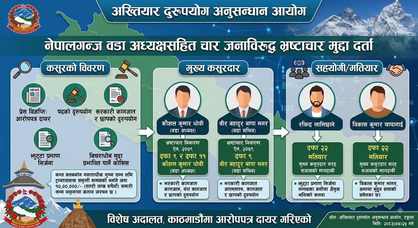नेपालगन्जका वडा अध्यक्ष र सचिवसहित चारजनाविरुद्ध भ्रष्टाचार मुद्दा