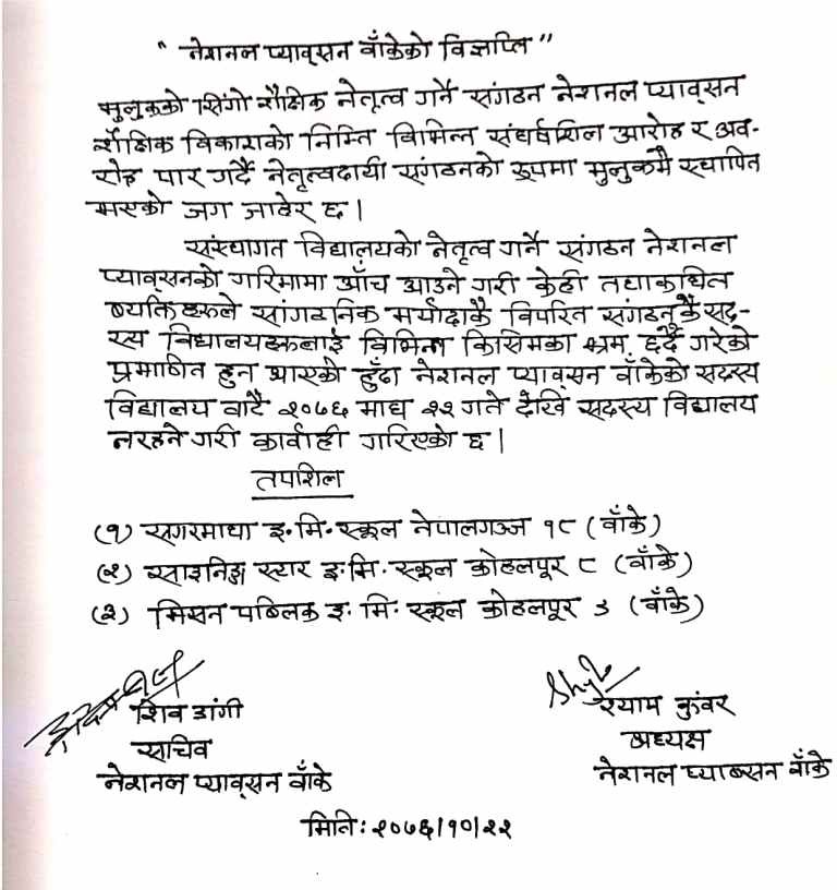 बाँकेका तीन विद्यालयलाई कारबाही