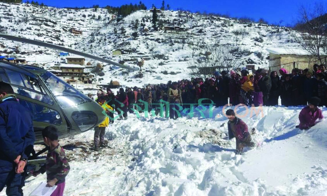 कर्णालीका हिमाली जिल्लामा हिमपात जारी, हवाई सेवा ठप्प