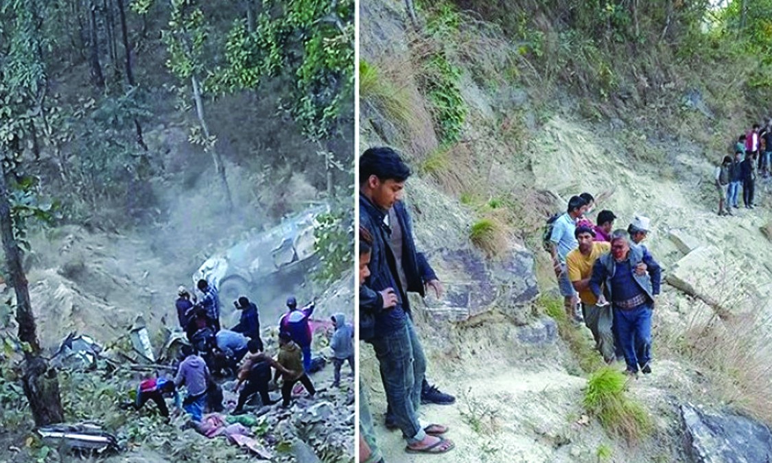 संखुवासभा बस दुर्घटना : १४ जनाको मृत्यु, ५ जना घाईते