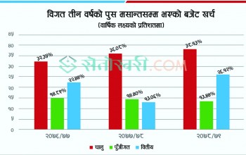 सरकारको आम्दानी धनात्मक देखिएपनि समग्र खर्चमा उतारचढाव